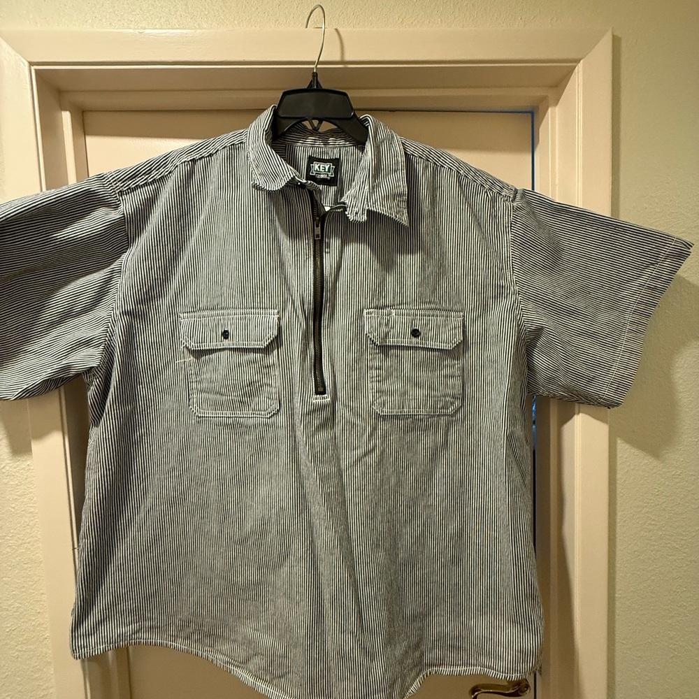 Hickory Stripe Short Sleeve Zip Logger Shirt 3XLR